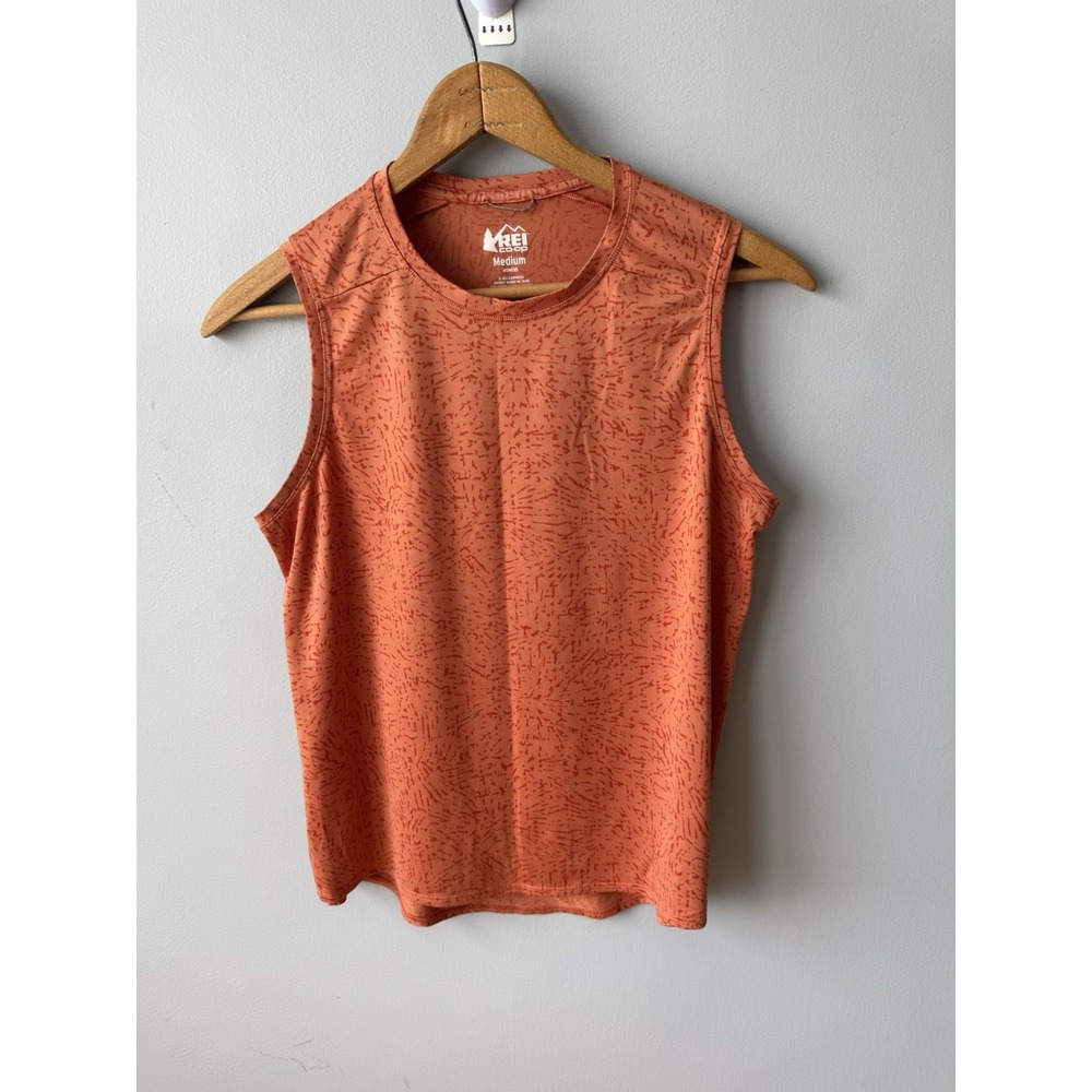 REI Co-op Women's Active Tank Top Orange Dash Pattern Size Medium Sleeveless